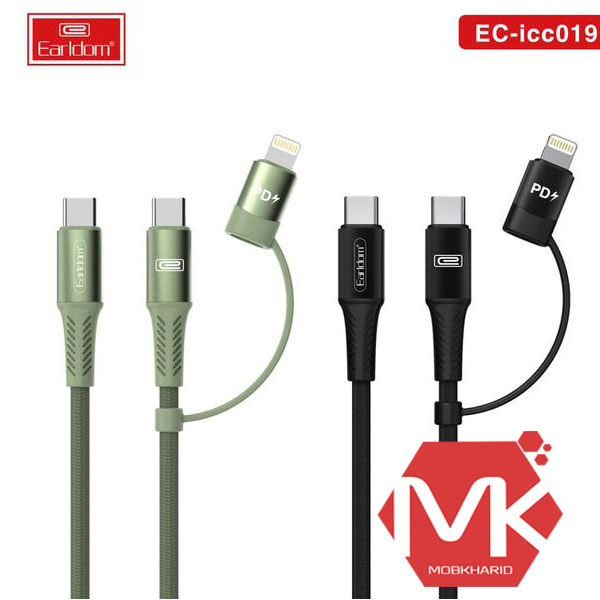 کابل تبدیل USB-C به USB-C / لایتنینگ ارلدام مدل ICC 019 طول 1 متر