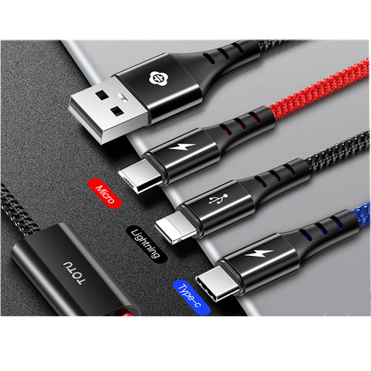 کابل تبدیل USB به لایتنینگ/USB-C/microUSB توتو مدل BB3B طول 1 متر