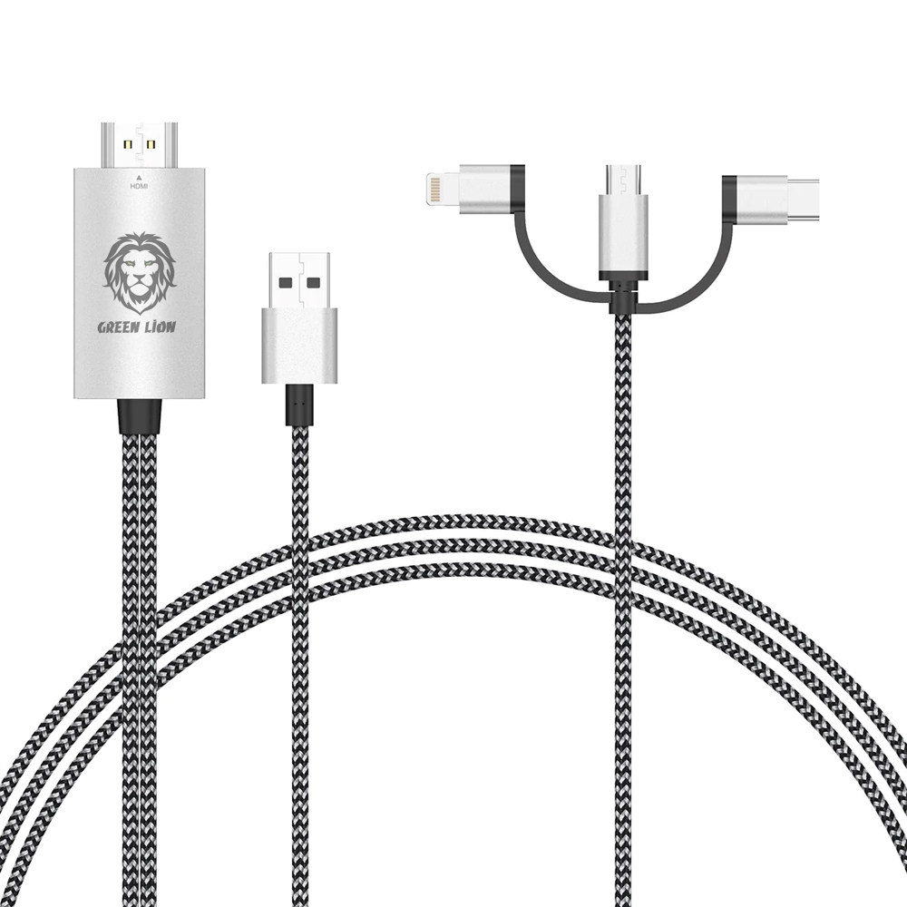 کابل تبدیل HDMI به لایتنینگ/microUSB/USB-C گرین لاین مدل OTN-7537A طول 1.8 متر