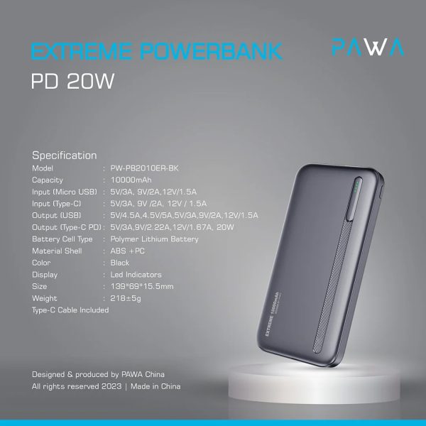 پاوربانک  پاوا مدل Extreme PD20W ظرفیت 10000 میلی آمپر ساعت